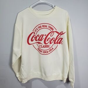 Coca-Cola Cream Crewneck Sweatshirt with Red Logo Graphic